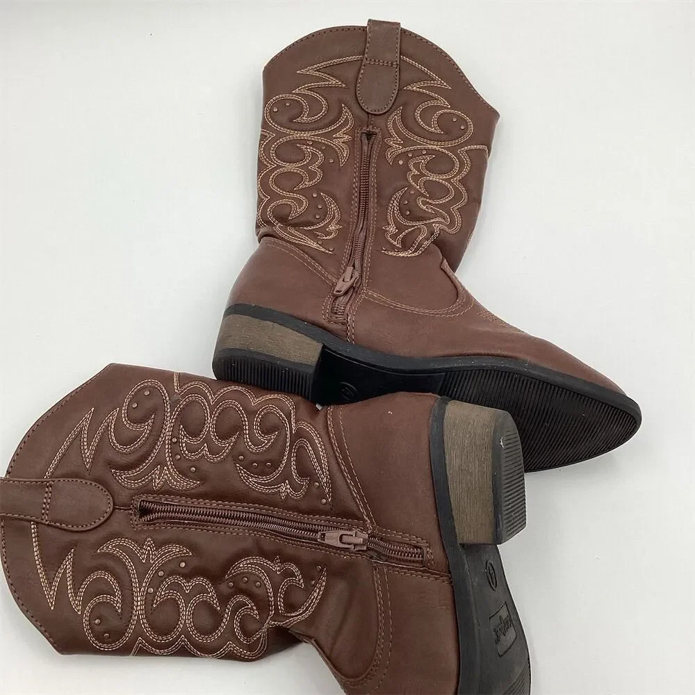 Cat & Jack Girls Western‎ Cowgirl Boots Brown Size 4 Casual Embroidered